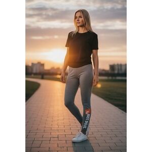 Nike Sportswear "Just Do It" Heathered Grey Leggings - Total Orange Logo -M